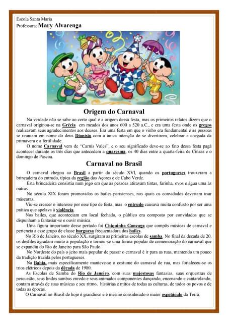Texto Sobre A Origem Do Carnaval Com Interpretação - Texto e interpretação - A origem do Carnaval | PDF