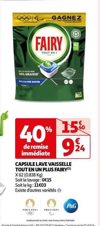 Promo Capsule Lave Vaisselle Tout En Un Plus Fairy Chez Auchan