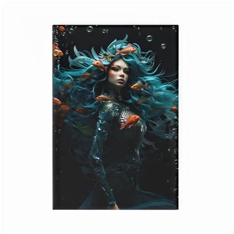 Mermaid Magnets Blue Haired Mermaid Refrigerator Magnet Digital Art