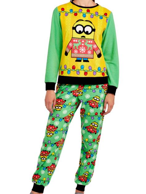 Despicable Me Womens Fleece Minion Ugly Sweater Pajamas Holiday Sleep