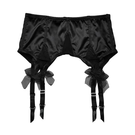 Tvrtyle Womens Black Satin Sexy Wide Straps Metal Clips Garter Belts