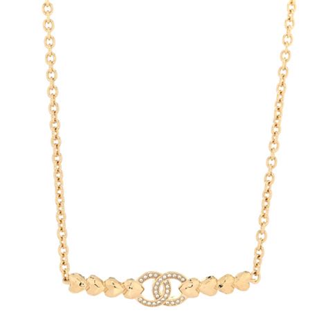 CHANEL Crystal CC Heart Link Choker Necklace Gold 1235037 FASHIONPHILE