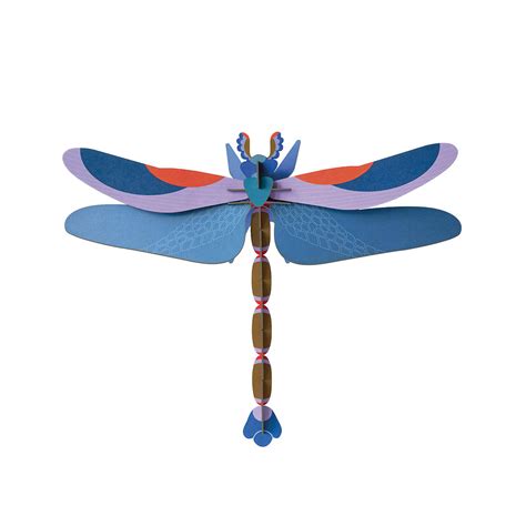 Blue Dragonfly Wall Decoration In Recycled Cardboard 46 X 8 X 36 Cm