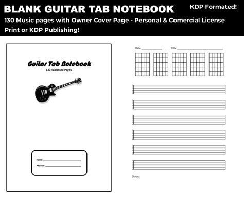 Blank Guitar Tab Notebook Journal Printable Pdf Kdp Template Blank