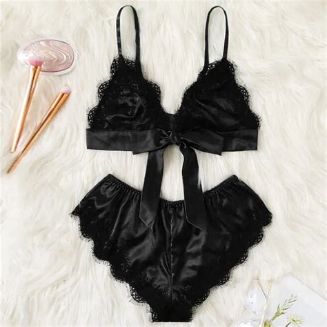 Roupa Interior Feminina De Tamanho Grande Lingerie Sexy Cetim Renda Retalhos Bandagem Pijamas