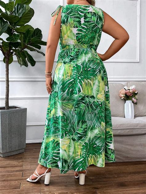 SHEIN VCAY Mais Vestido Estampa Tropical Amarrar O Ombro SHEIN Brasil