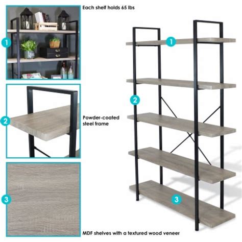 Sunnydaze 5 Tier Industrial Open Shelf Bookshelf Oak Gray 70 Kroger