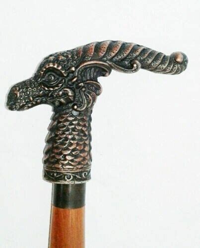 Antique Designer Brass Wolf Head Handle Wooden Walkin Gem