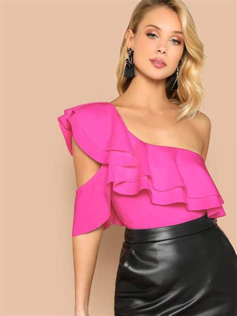 SHEIN Neon Pink Layered Ruffle Trim Bodysuit Ruffles Fashion Ruffle