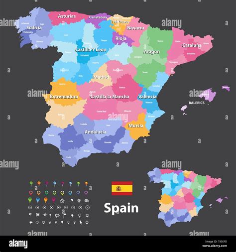 Espagne Carte Vectorielle Très Détaillés En Couleur Par Communautés