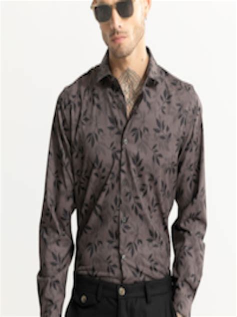 Buy Snitch Grey Classic Slim Fit Floral Printed Cotton Casual Shirt