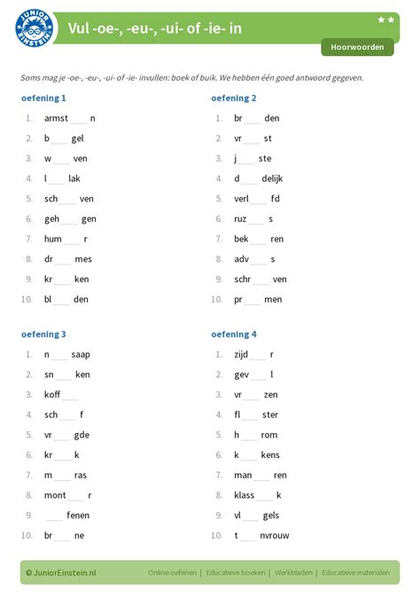 Werkbladen Hoorwoorden Schrijf Je Oe Eu Ui Of Ie