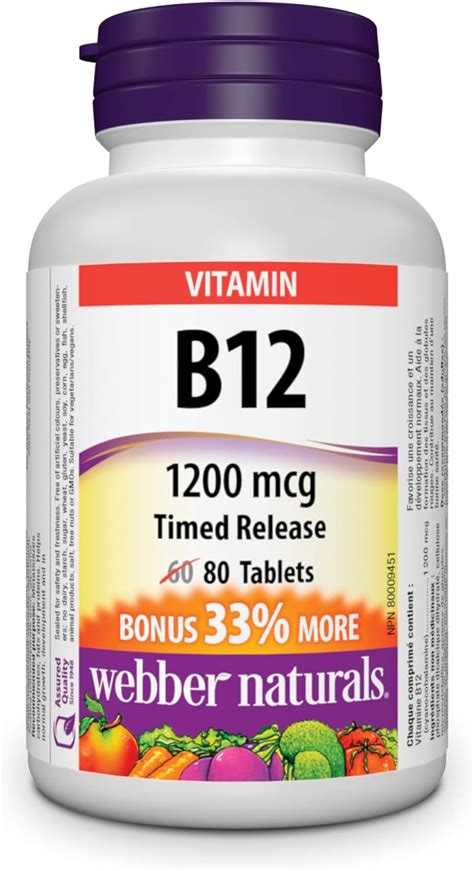 Webber Naturals Vitamin B12 Cyanocobalamin 1 200 Mcg Timed Release 80