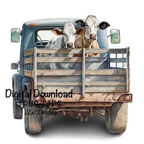 Cows In The Back Of A Farm Truck Watercolor Cow Old Truck Etsy In