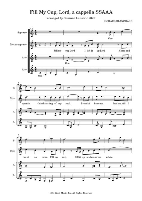 Fill My Cup Lord Arr Susanna Lausevic By Richard Blanchard Sheet