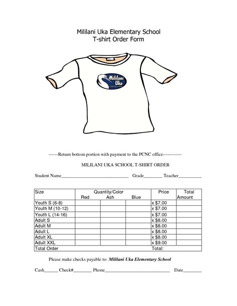 Printable T Shirt Order Form Free Printable Forms Free Online