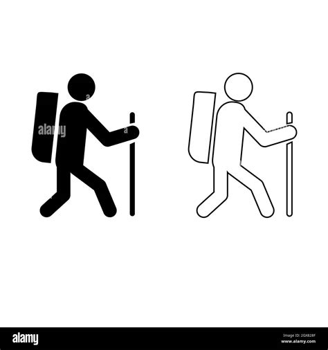 Hiking Icon On White Background Tourist With Backpack Sign Hiker Sign