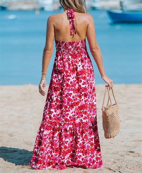 Cupshe Womens Red Floral Halter Neck Maxi Beach Dress Macys