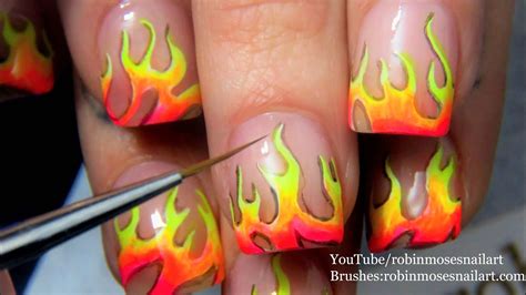 Fire Nails Painting Flames Nail Art Design Tutorial Youtube