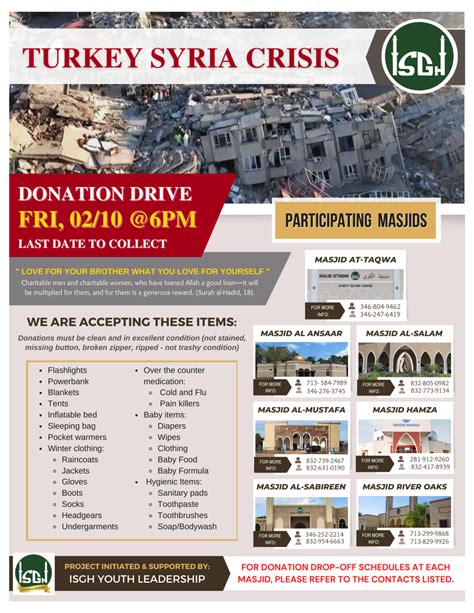 Turkey And Syria Crisis Donation Drive Islamic Society Greater Houston