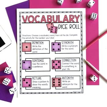 Vocabulary Dice Game Free Printable Digital Activity Template