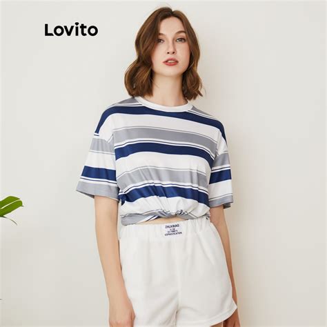 Ready Stock Lovito Casual Striped Basic Round Neck T Shirts L Ad