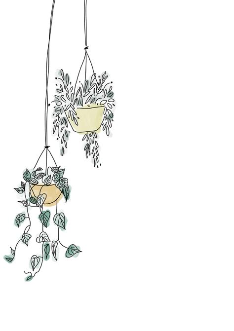 Hanging Plants Digital Print Plant Drawing Line Art Drawings Plant Art