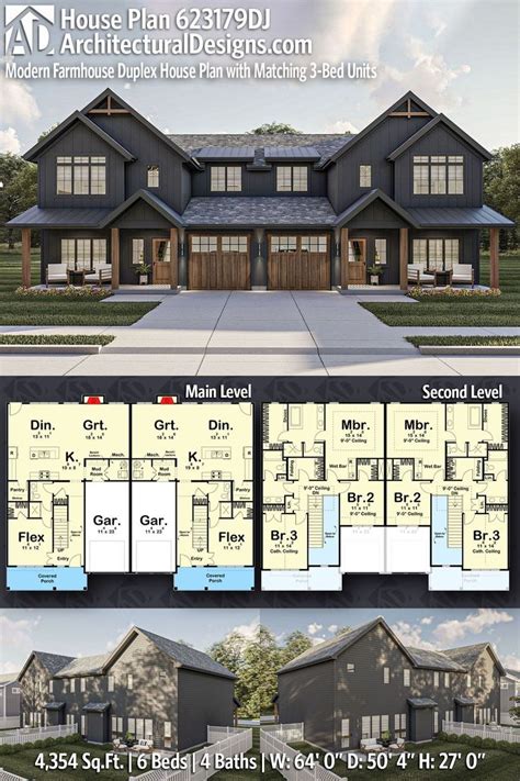 Plan Dj Modern Farmhouse Duplex House Plan With Matching Bed