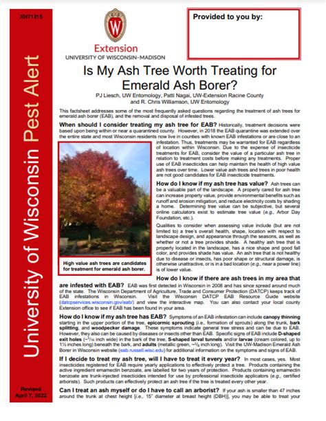 Three Updated Emerald Ash Borer Factsheets From UW Extension