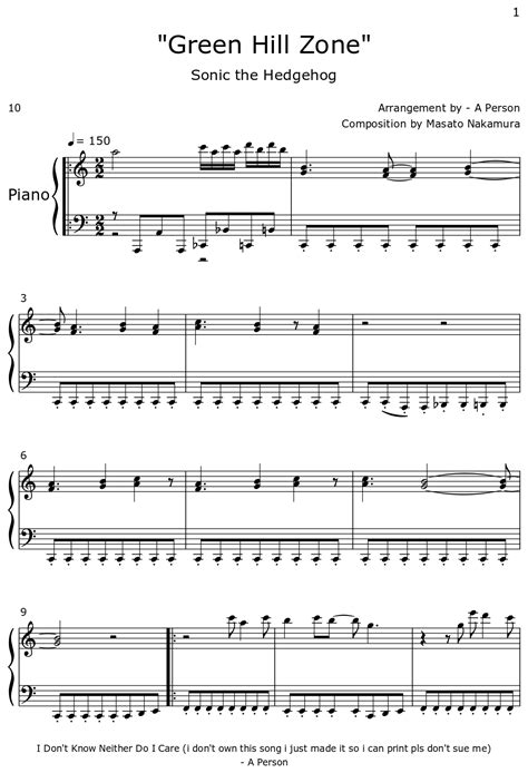 Green Hill Zone Sheet Music For Piano