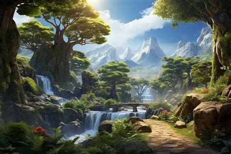 Fantasy 3d Nature Rendering Premium Ai Generated Image