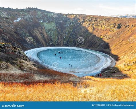 Kerid Crater in Winter Season, Iceland Stock Photo - Image of snow ...