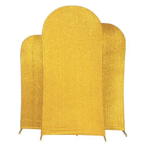 Shimmer Spandex Covers For Trio Arch Frame Backdrop 3pc Set Gold Cv