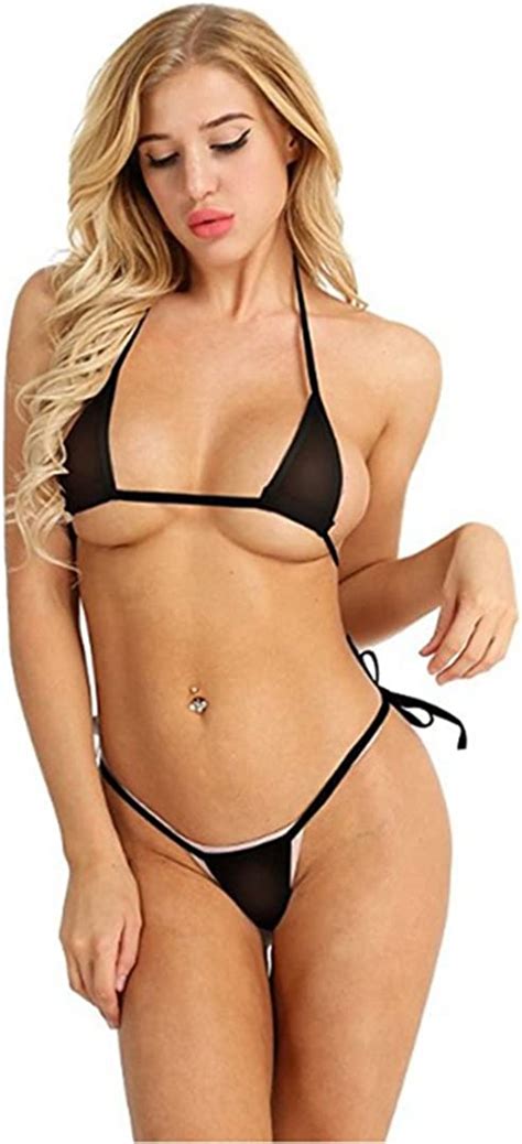 Amazon YiZYiF Womens Sheer Extreme Bikini Halterneck Top And Tie