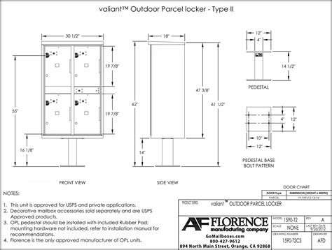 4 - Door Florence Outdoor Parcel Locker with Pedestal USPS Approved