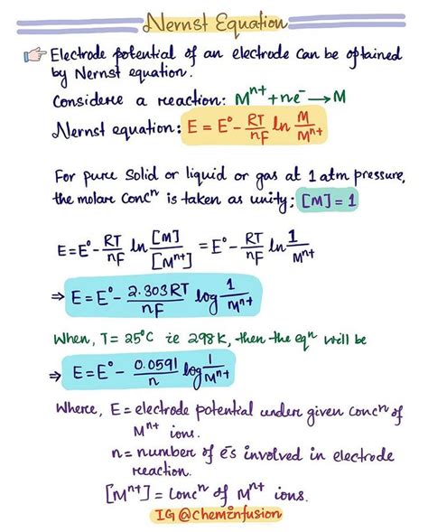 Nernst Equation Relationship Between Emf And Equilibrium Constant