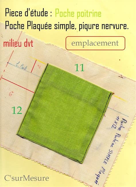 içi poche plaquée simple 11X12 finie piqûre nervure placée à la