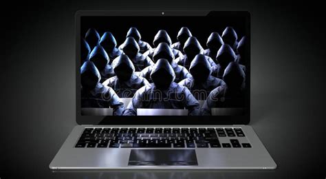 Anonymous Hooded Hackers On Laptop Screen Stock Illustration