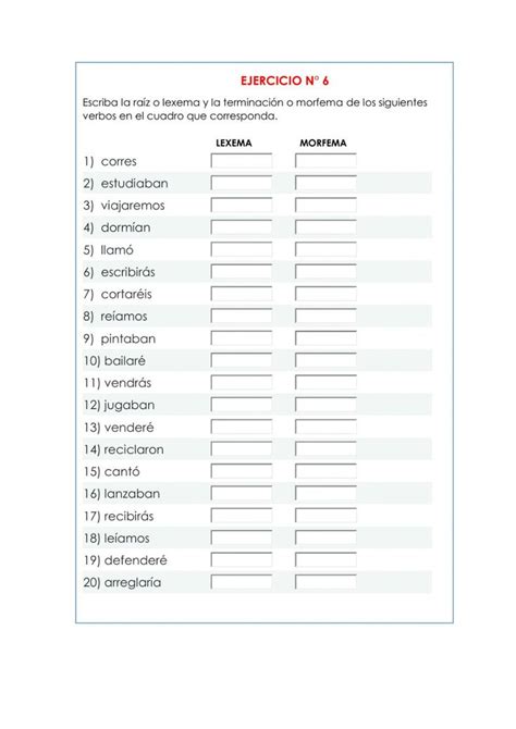 Lexema Y Morfema Del Verbo Worksheet