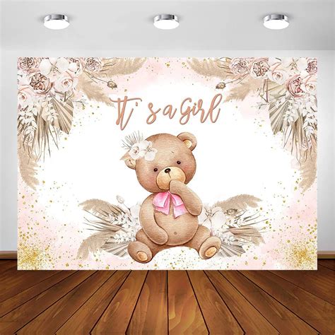 Amazon Fitumiw Boho Bear Baby Shower Backdrop 7x5ft Pink Boho