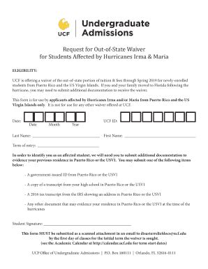 Fillable Online Admissions Ucf Disaster Relief Puerto Rico Waiver V