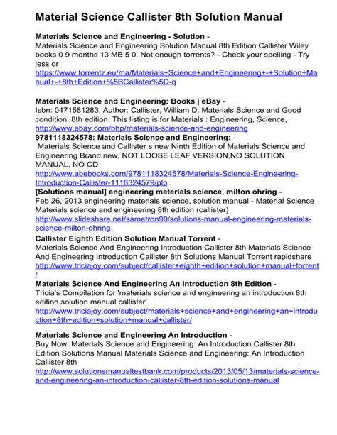 Dokumentips Material Science Callister 8th Solution Manual Materials