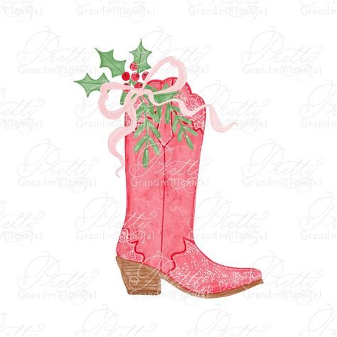 Christmas Cowboy Cowgirl Boot With Holly Berries Southern Etsy