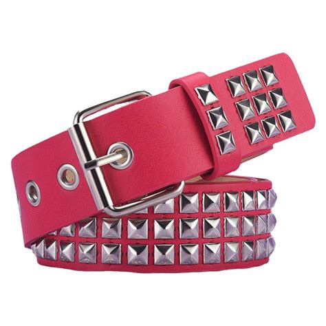 Pink Pyramid Studded Belt Leather Studded Belt Pink With Silver Studs