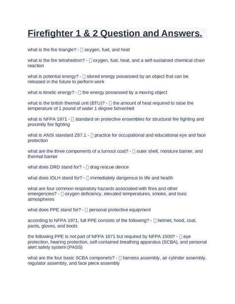 Firefighter 1 And 2 Question And Answers Exams Safety And Fire Engineering Docsity