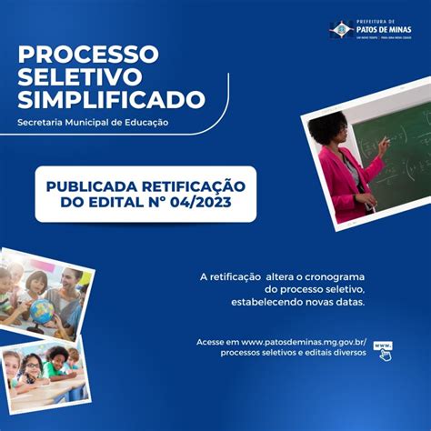 Prefeitura publica retificação do Edital nº 04 2023 e define cronograma