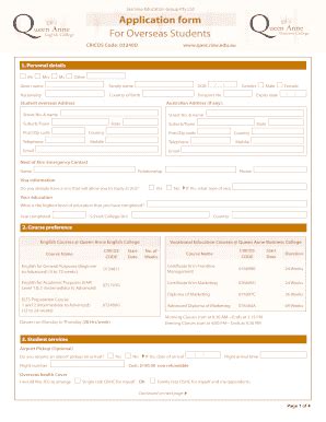 Fillable Online Qaec Nsw Edu Application Form For Overseas Students