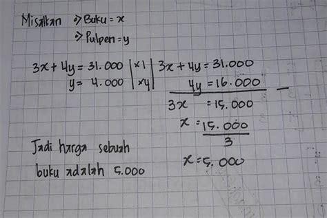 Andi Membeli Buku Dan Pulpen Dengan Harga Rp Apabila