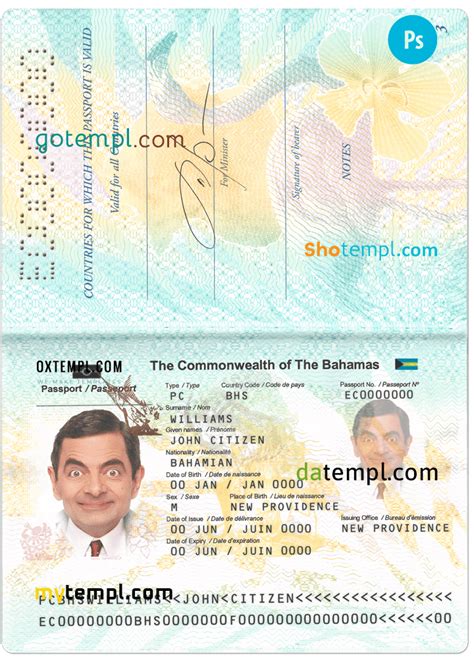 Bahamas Passport Psd Fake Template Fully Editable