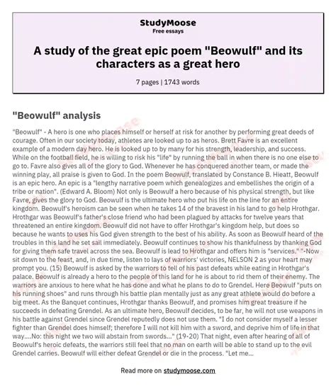 A Study Of The Great Epic Poem Beowulf And Its Characters As A Great